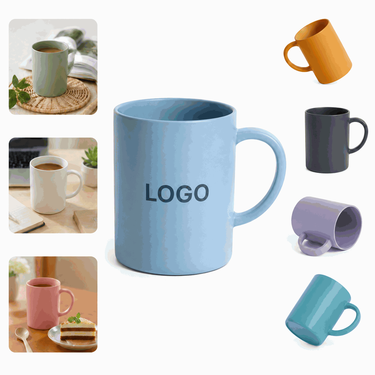 300ml Matte Solid Color Coffee Mug with Handle