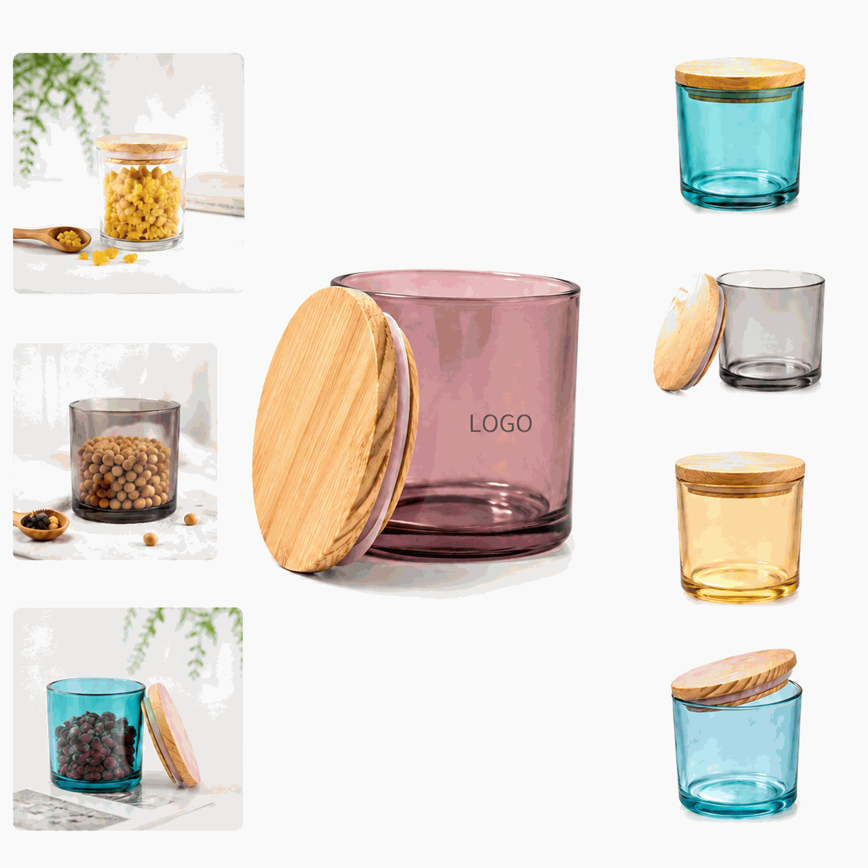 Colored Glass Storage Jars with Wooden Lids