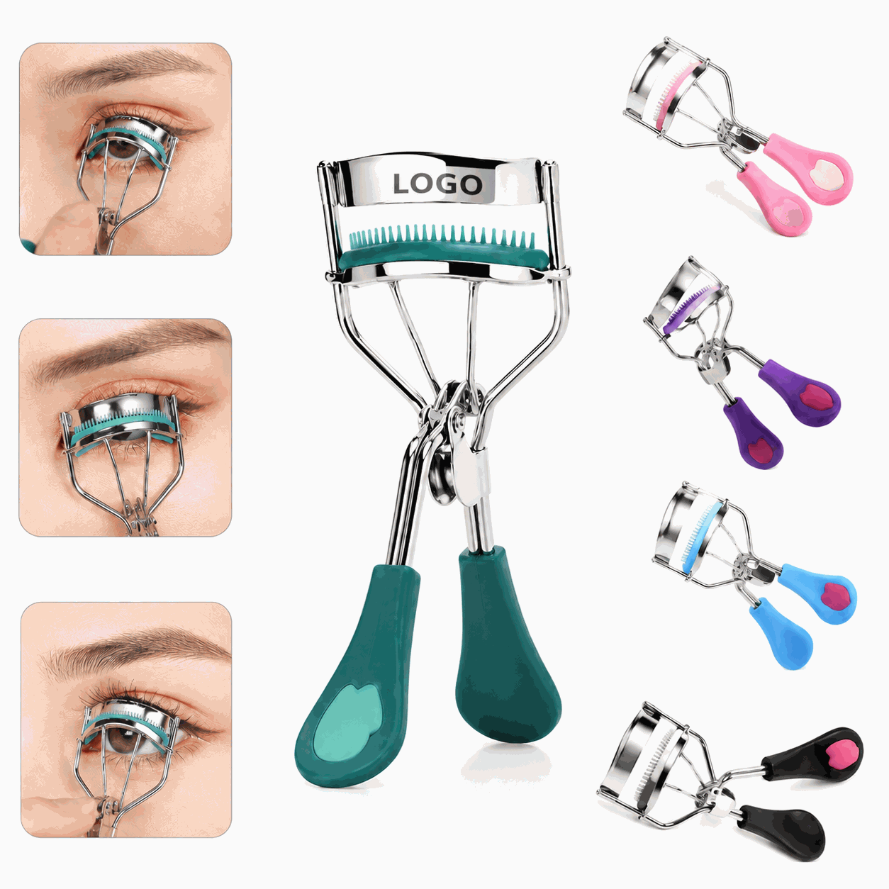 Stainless Steel Eyelash Curler with Built-In Brush