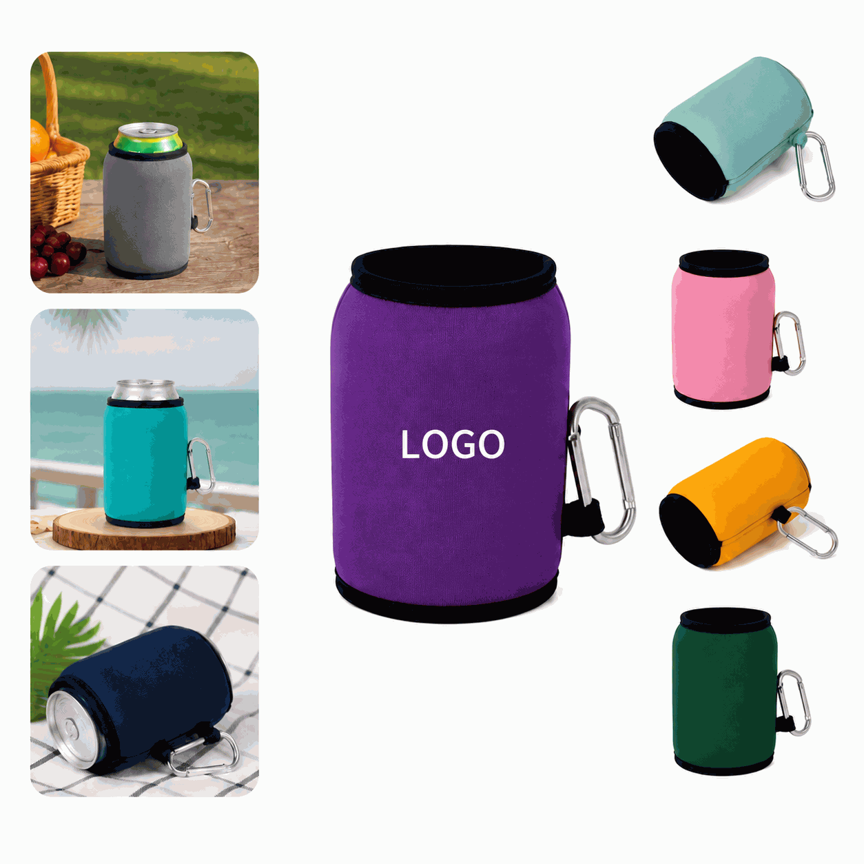 Collapsible Neoprene Can Cooler with Carabiner