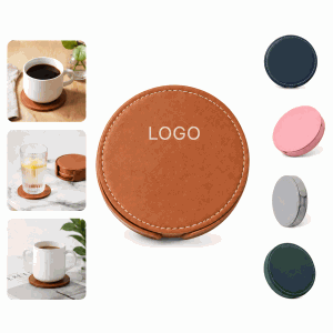 Stitched Brown Leather Coaster Set with Multiple Color Options