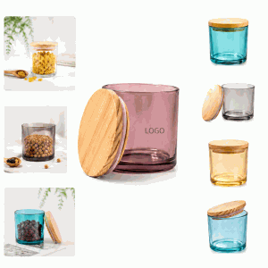 Colored Glass Storage Jars with Wooden Lids